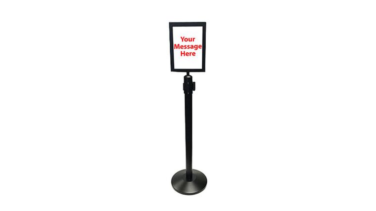 10" x 13" Black Retractable Metal Stanchion Vertical Sign Holder | Rental