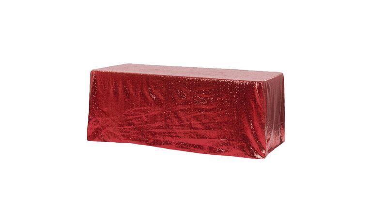 90" x 132" Apple Red Sequin Tablecloth | Rental