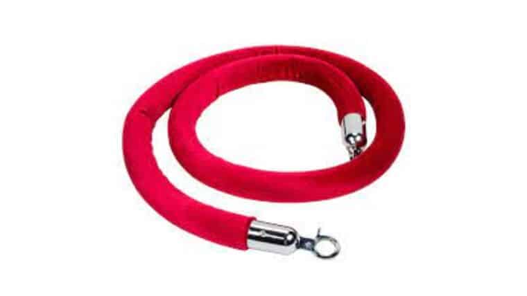 10' Red Velour Stanchion Rope With Black Snap Clasp | Rental