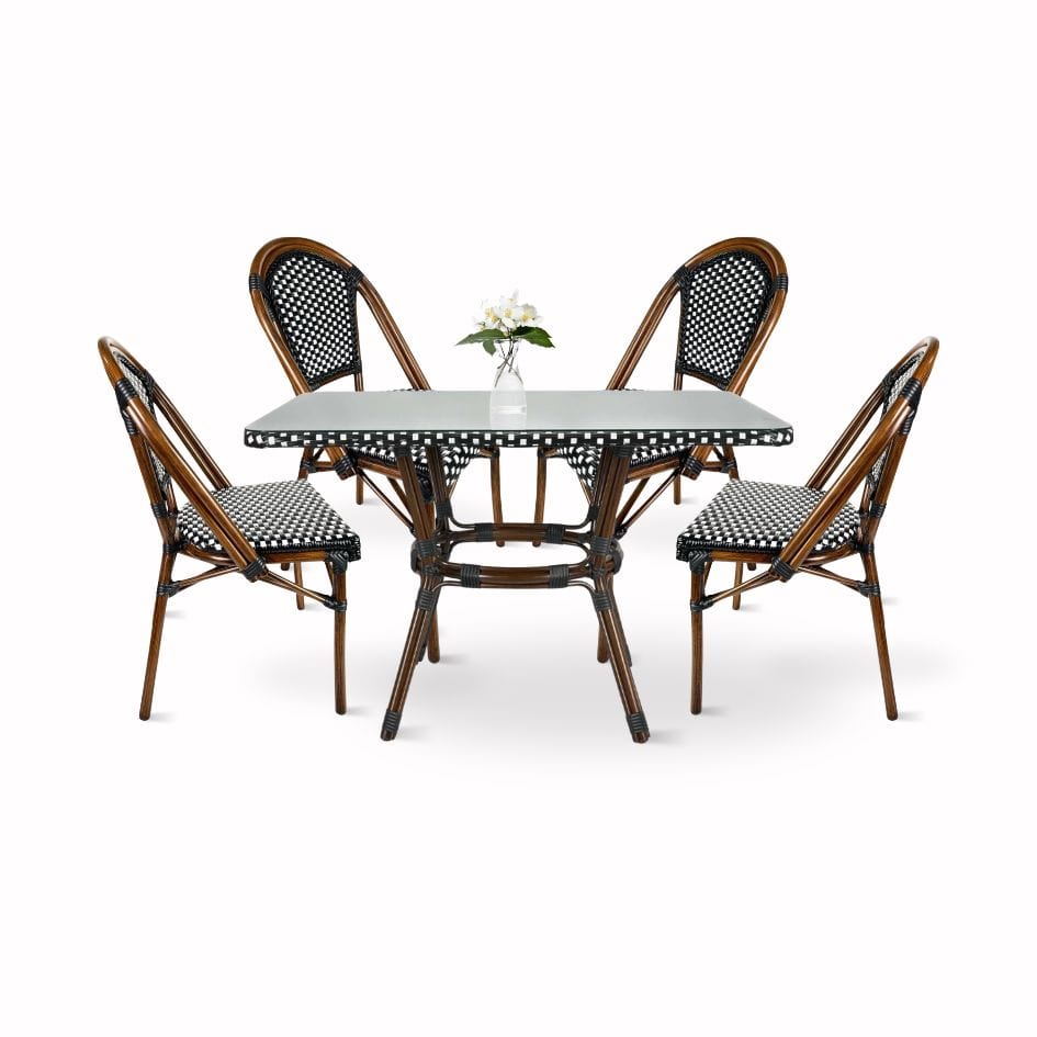 Black and White French Bistro Set Includes 48″ x 36″ Table and 4 Chairs | Rental