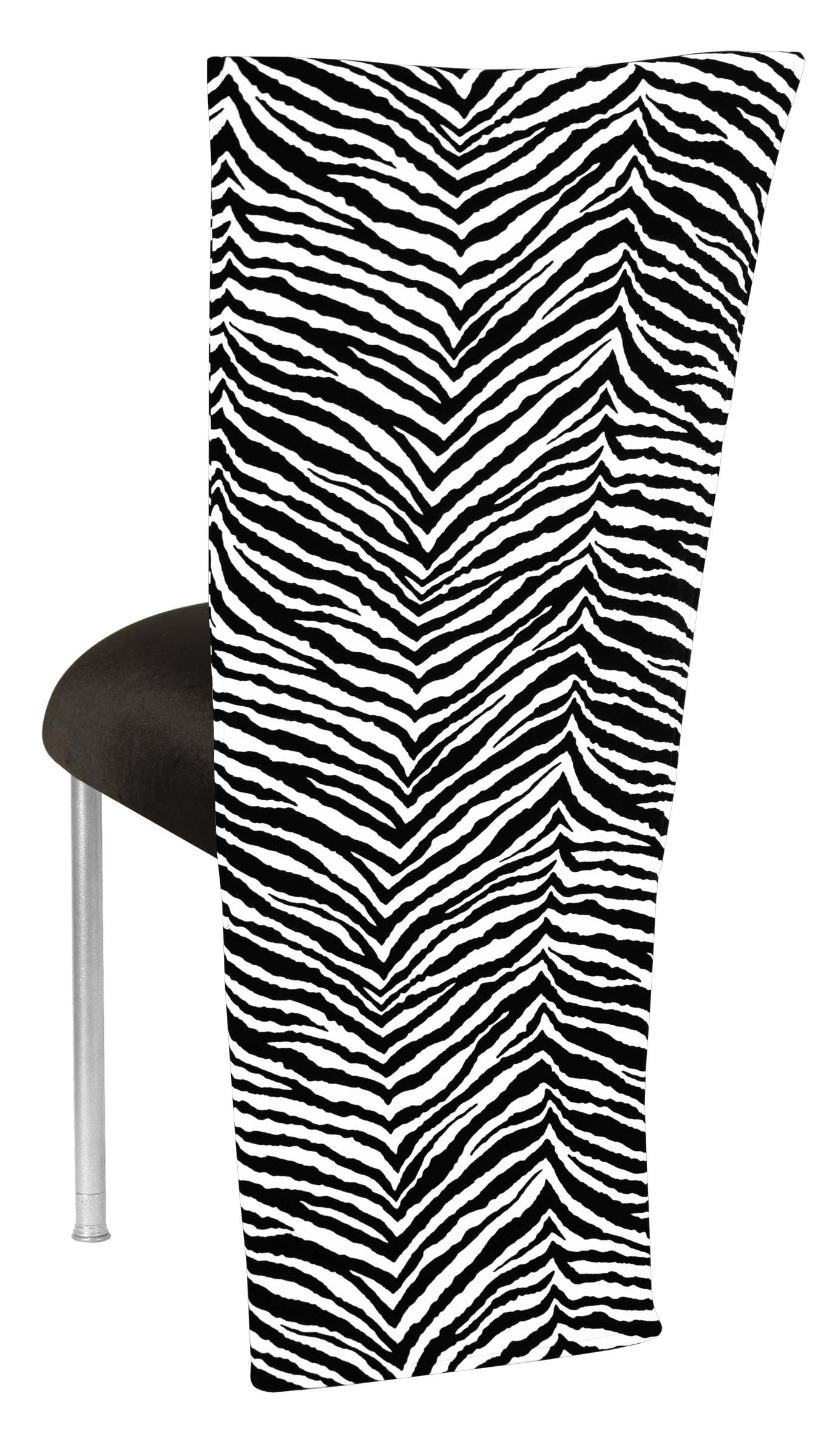Black and White Zebra Jacket with Black Velvet Cushion on Silver Legs – Chameleon Chair Collection | Rental