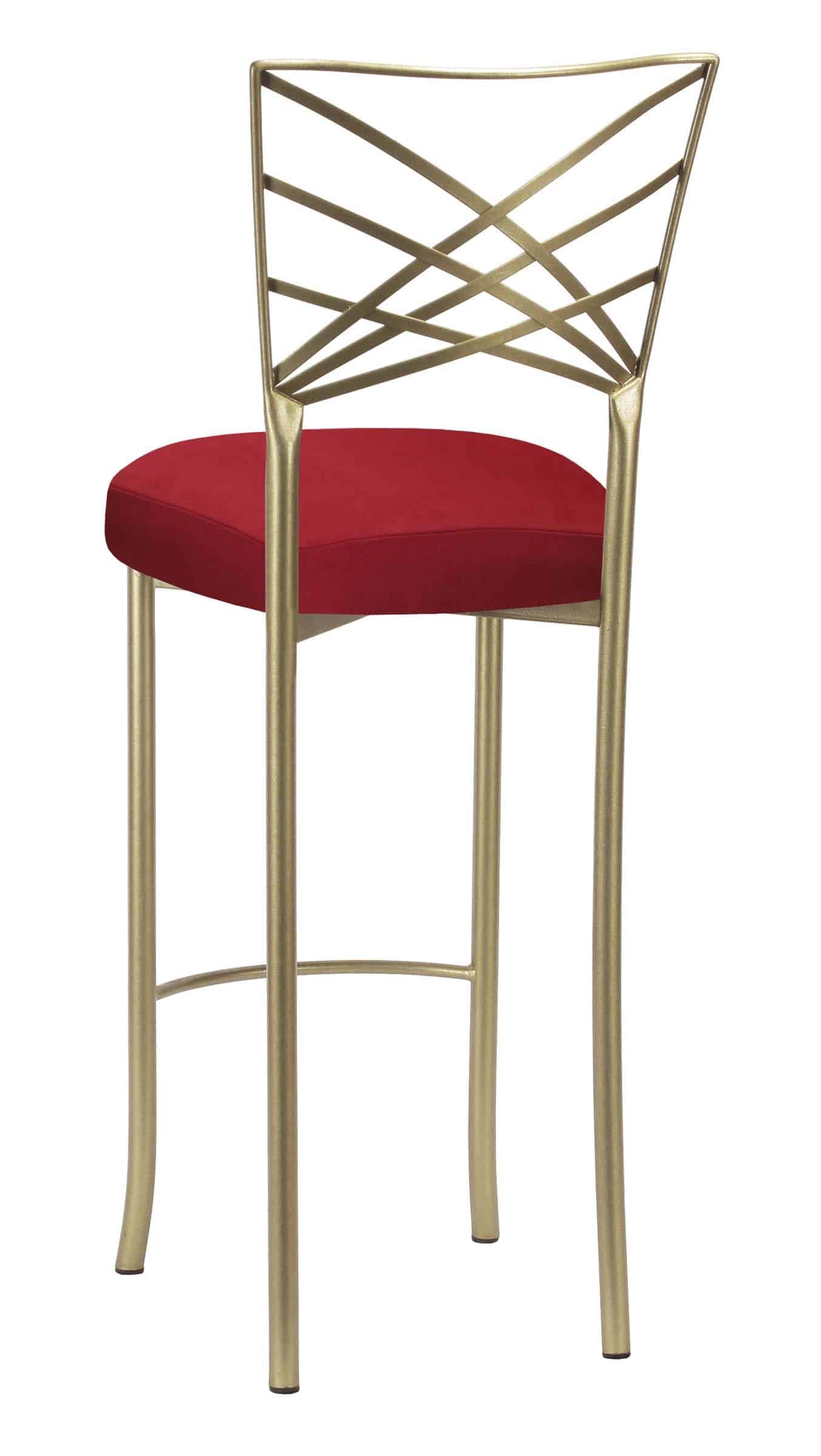 Gold Fanfare Barstool with Red Rhino Suede Boxed Cushion – Chameleon Chair Collection | Rental