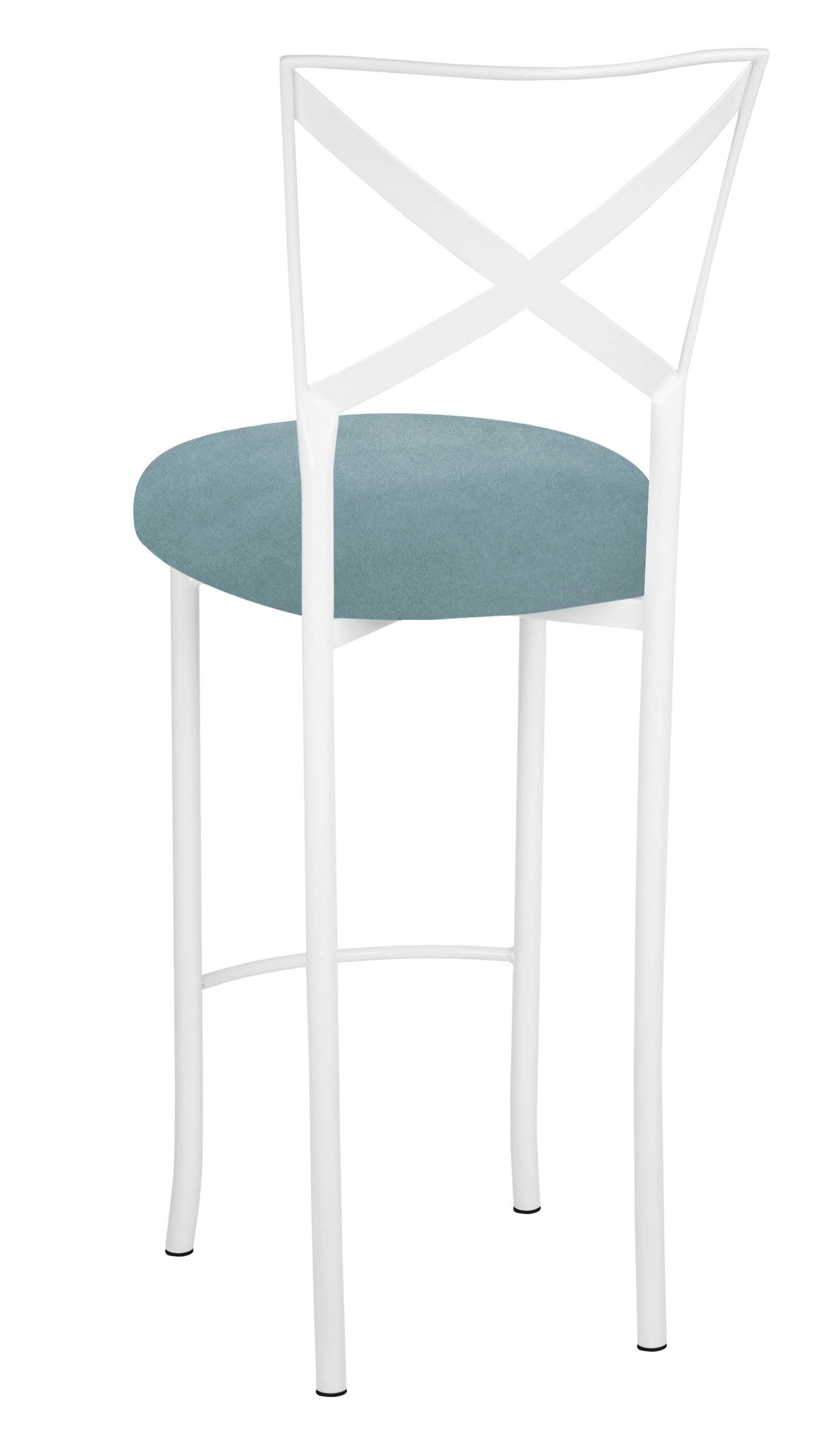 White Simply X Barstool with Ice Blue Suede Cushion - Chameleon Chair Collection | Rental