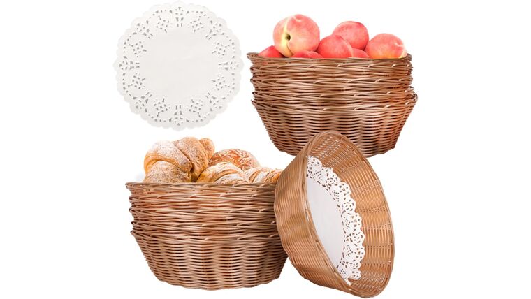 Round Large Plastic Bread Basket, Wicker Basket for Serving 10 x10 x3.3 Inch | Rental