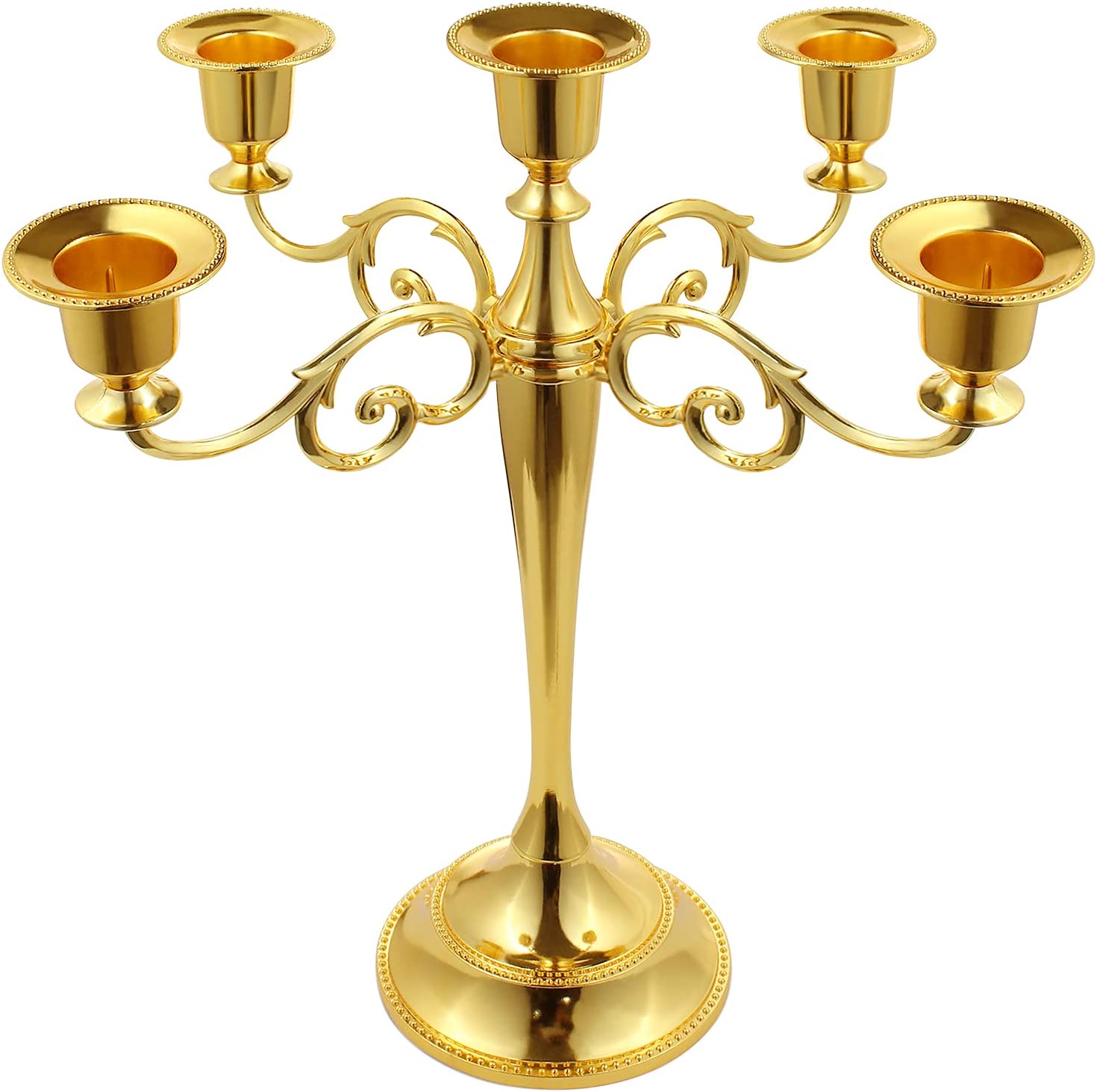 5-Candle Metal Candelabra 10.2 Inch Tall Candlestick Candle Holders for Home Decor Wedding Christmas Church Halloween Party, Gold | Rental