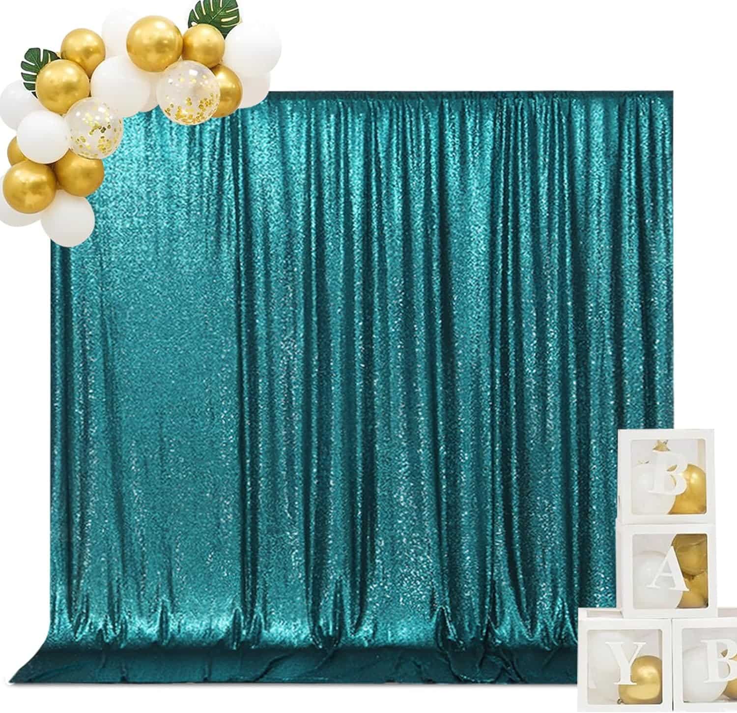 Drapery – 8′ x 8′ Sequin Curtain Backdrop – Teal | Rental