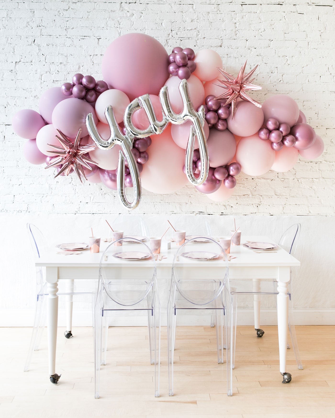 Modern Mauve – Yay Script Backdrop Balloon Garland Install Piece – 6ft | Rental