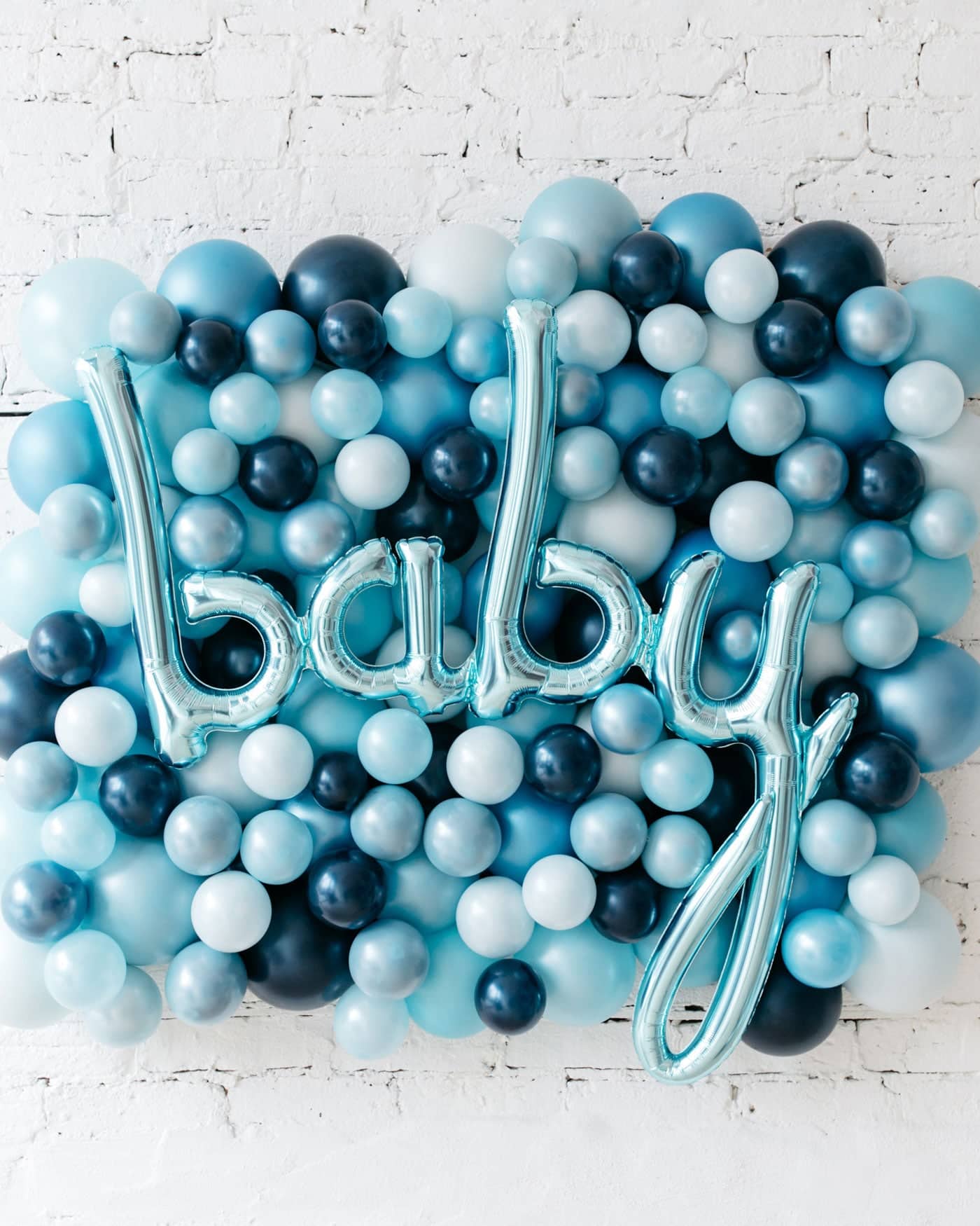Shades of Blue Palette Baby Script Balloon Backdrop Board – small | Rental