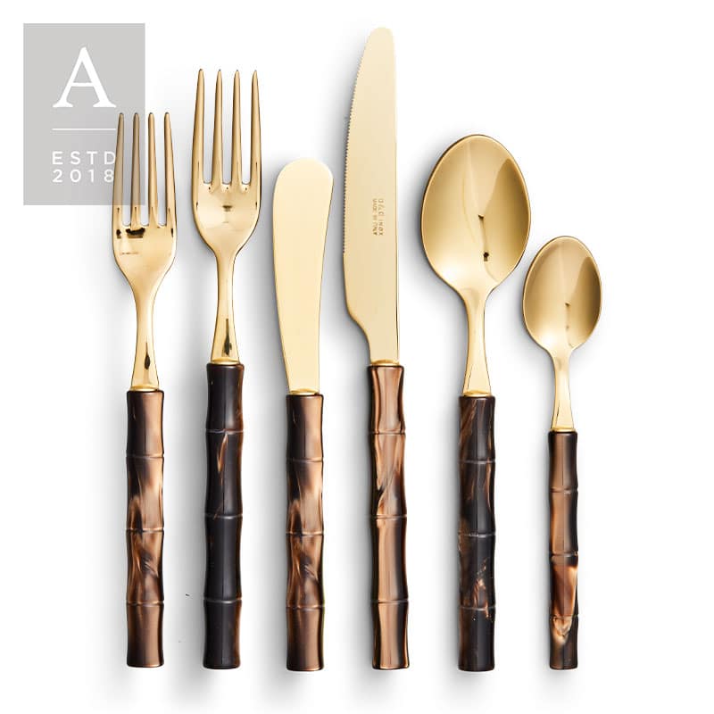 Bamboo Tiger’s Eye Gold Flatware Collection | Rental Bamboo Tiger’s Eye Gold Flatware Collection | Rental