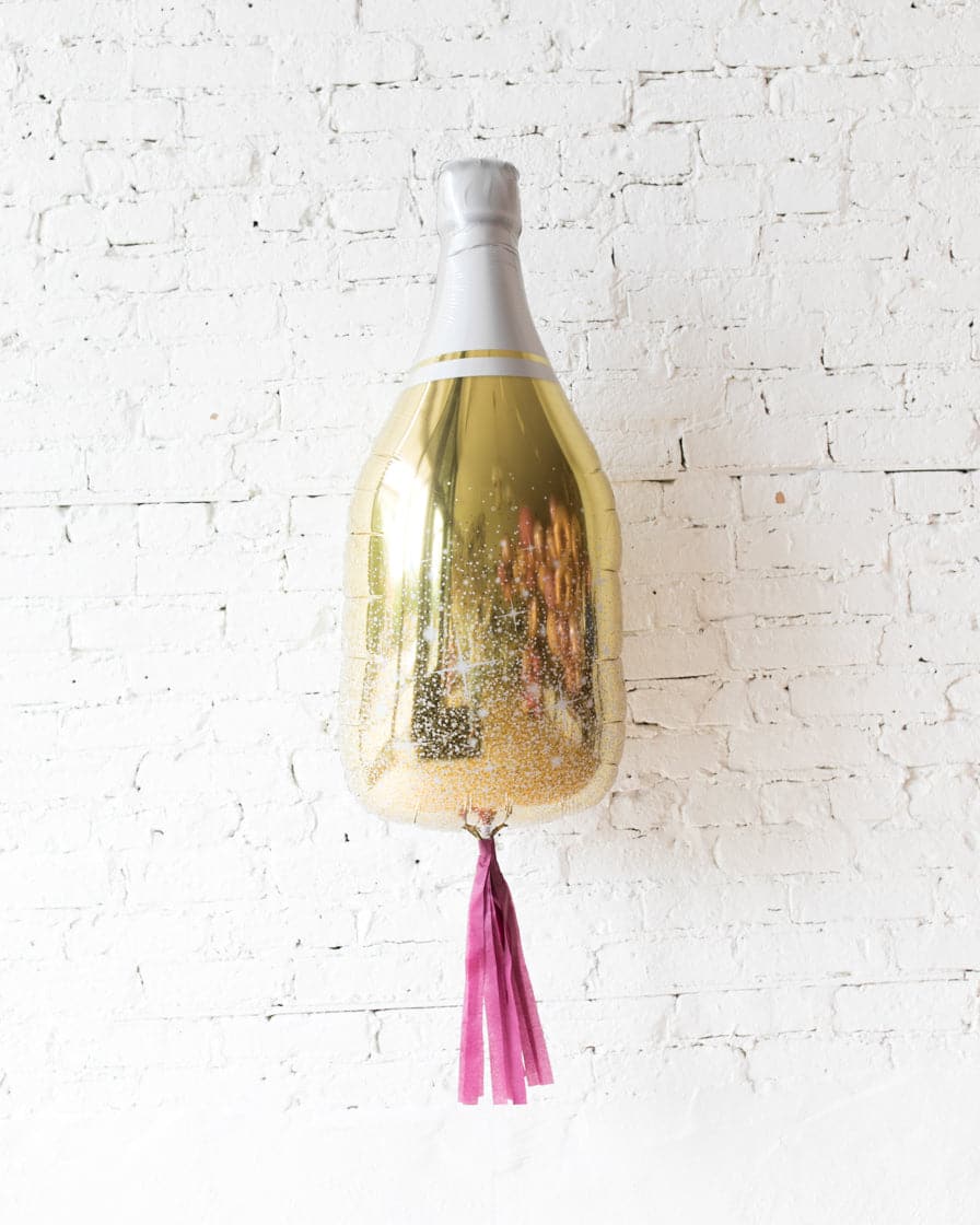 36in Gold Champagne Bottle Foil Balloon with Burgundy Skirt | Purchase