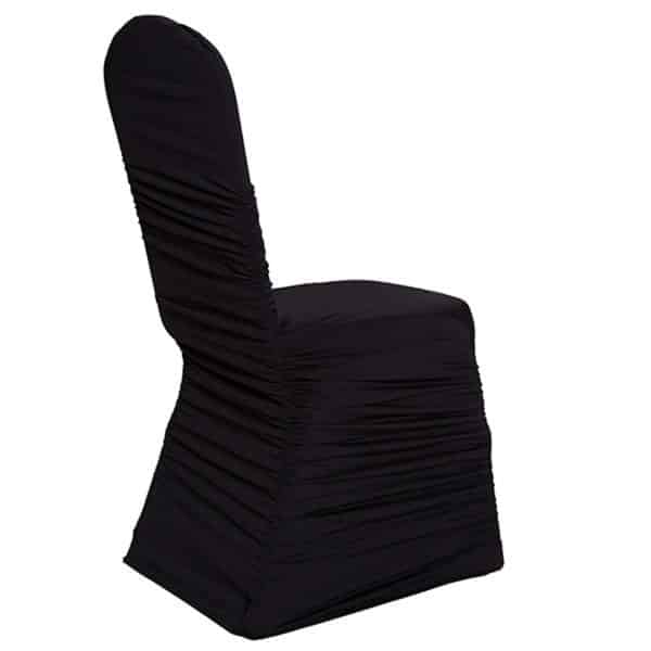 200 GSM Grade A Quality Ruched Chair Cover By Eastern Mills – Spandex/Lycra – Black | Rental 200 GSM Grade A Quality Ruched Chair Cover By Eastern Mills – Spandex/Lycra – Black | Rental
