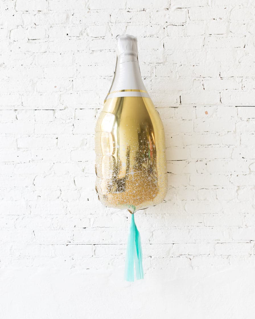 36in Gold Champagne Bottle Foil Balloon with Mint Skirt | Purchase