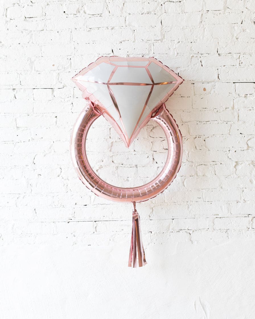 Rose Gold Diamond Ring Foil Balloon with Rose Gold Skirt | Rental Rose Gold Diamond Ring Foil Balloon with Rose Gold Skirt | Rental