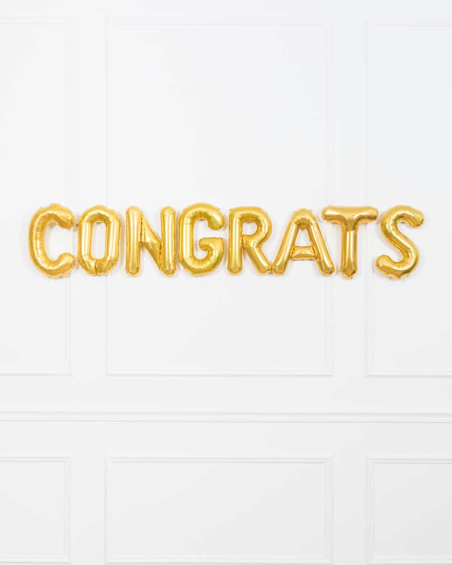 16in Gold Congrats Foil Balloon Set | Rental