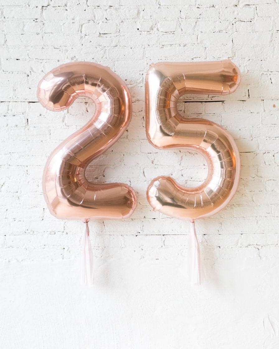 Custom 34in Rose Gold Foil Numbers with Mauve Skirt | Rental