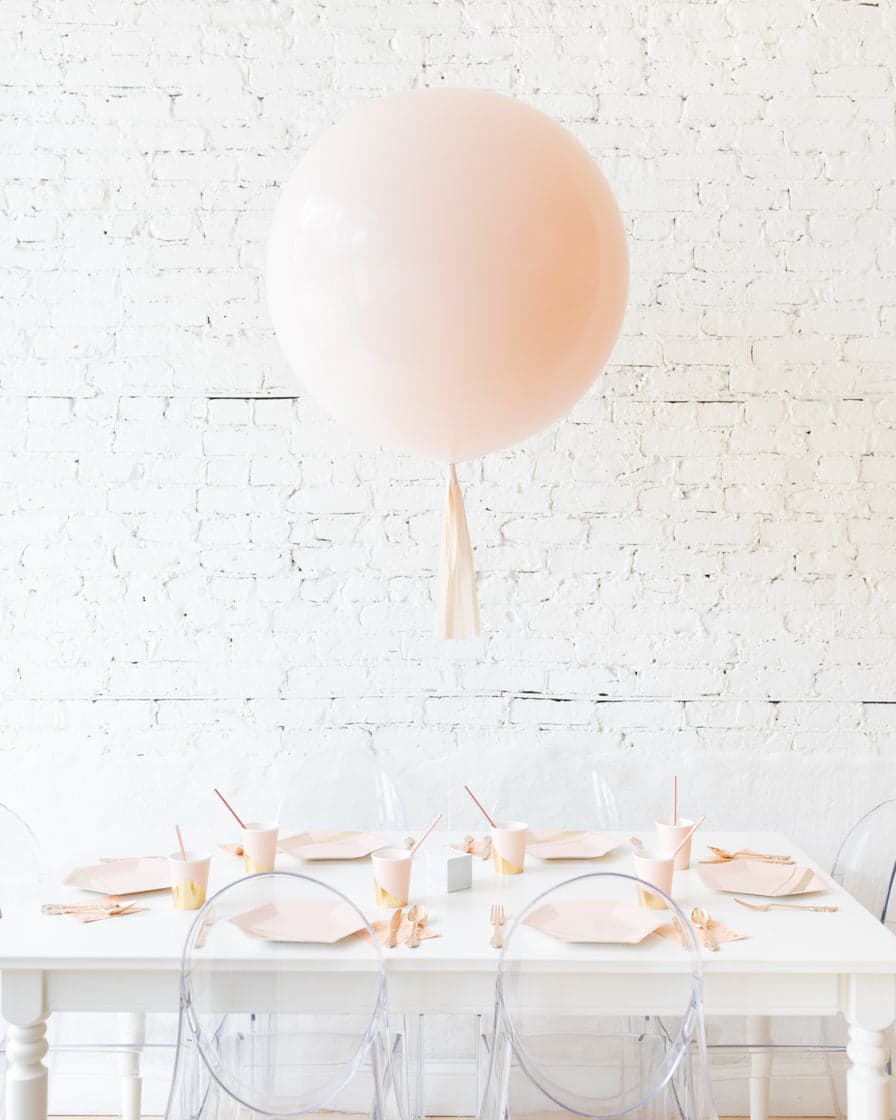 Light Blush Giant Balloon with Ivory Skirt Centerpiece | Rental