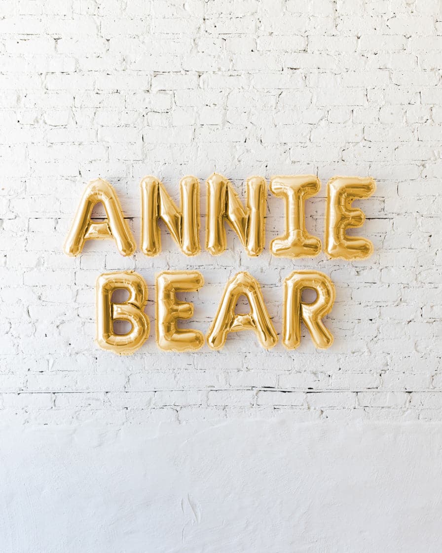 Personalized 16in Gold NAME BEAR Foil Balloon Set | Rental