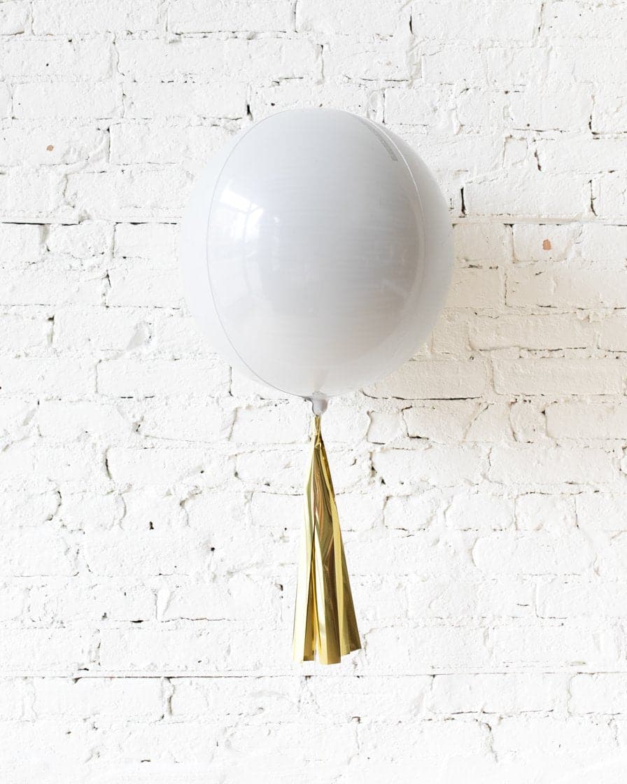 16in White Orb Foil Balloon and Gold Skirt | Purchase