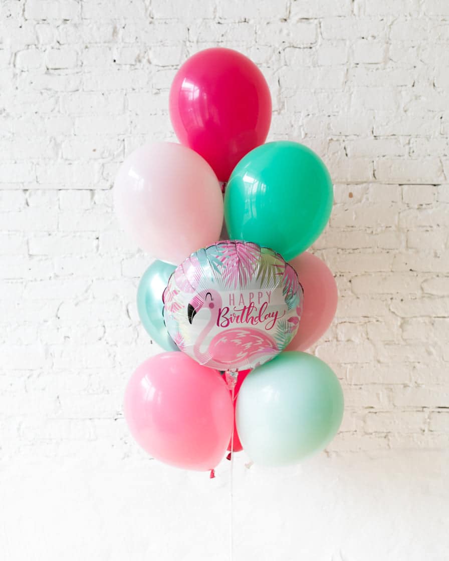 Flamingo Fling – Happy Birthday Foil and 11in Balloons – bouquet of 10 | Rental Flamingo Fling – Happy Birthday Foil and 11in Balloons – bouquet of 10 | Rental