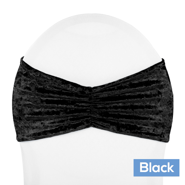 Premade Velvet Ruffle Stretch Chair Band – Black | Rental
