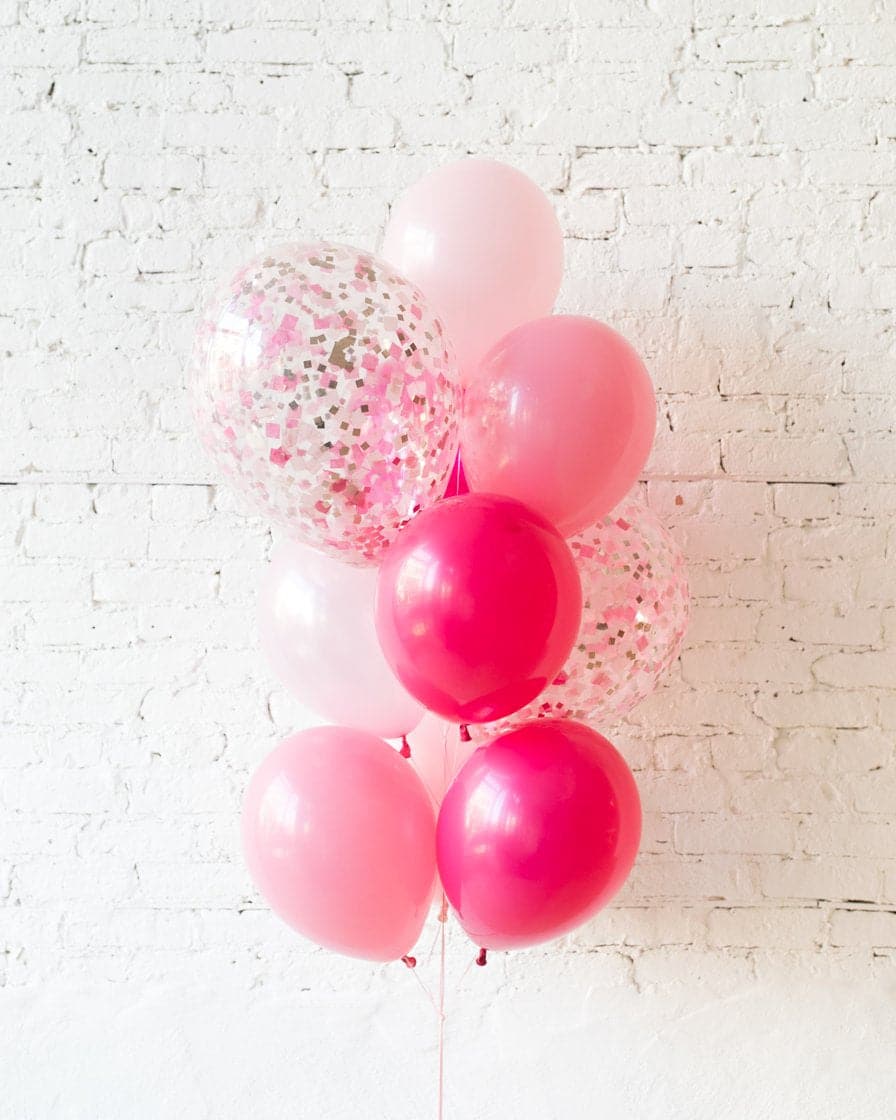 GIFT-Shades of Pink Palette Confetti and 11in Balloons – bouquet of 10 | Rental