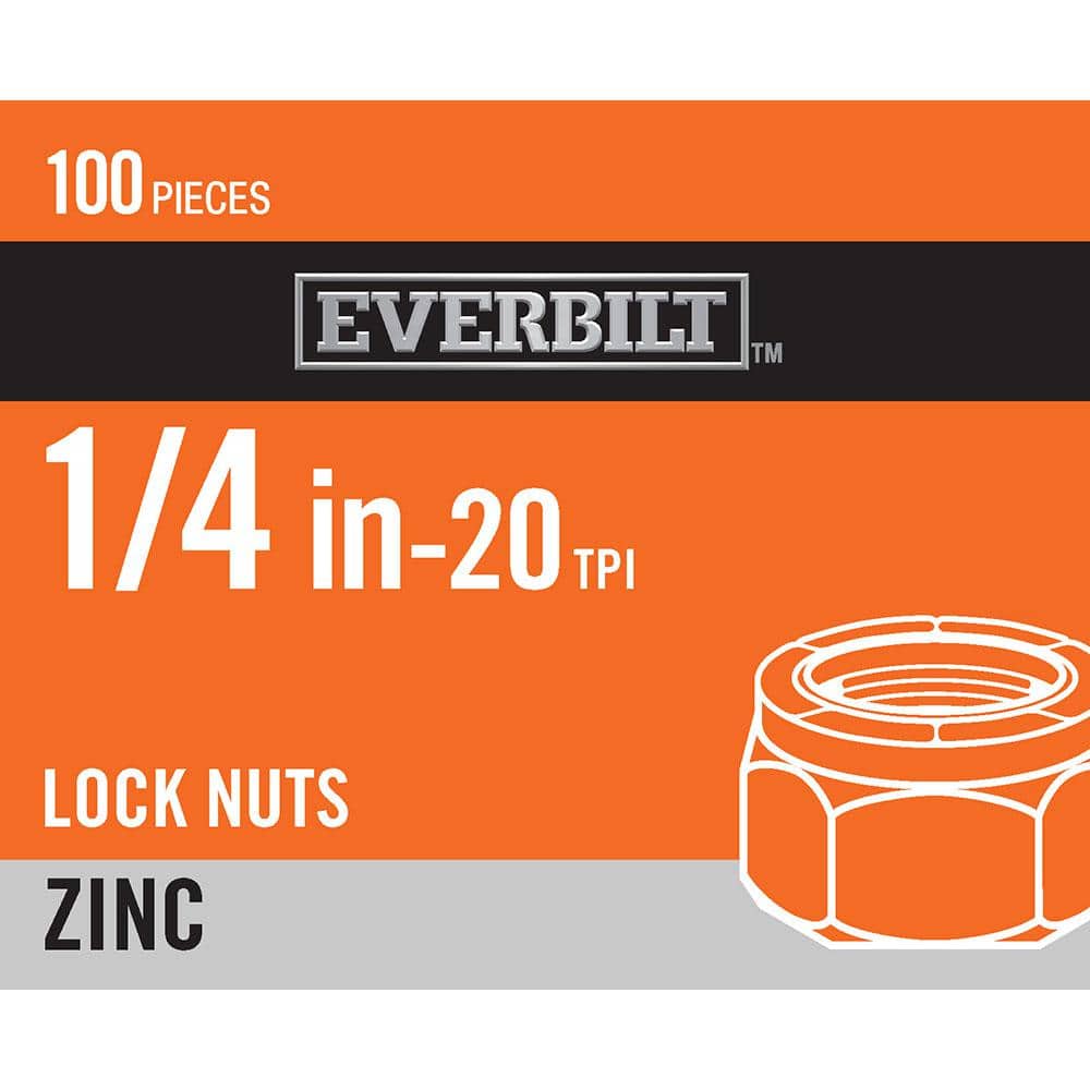 Everbilt — 1/4 in.-20 Zinc Plated Nylon Lock Nut (100-Pack) | Rental Everbilt — 1/4 in.-20 Zinc Plated Nylon Lock Nut (100-Pack) | Rental