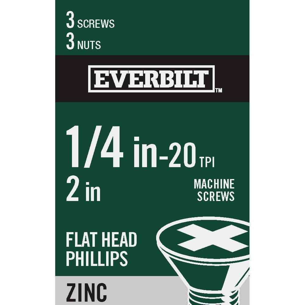 Everbilt — 1/4 in.-20 x 2 in. Zinc Plated Phillips Flat Head Machine Screw (3-Pack) | Rental Everbilt — 1/4 in.-20 x 2 in. Zinc Plated Phillips Flat Head Machine Screw (3-Pack) | Rental