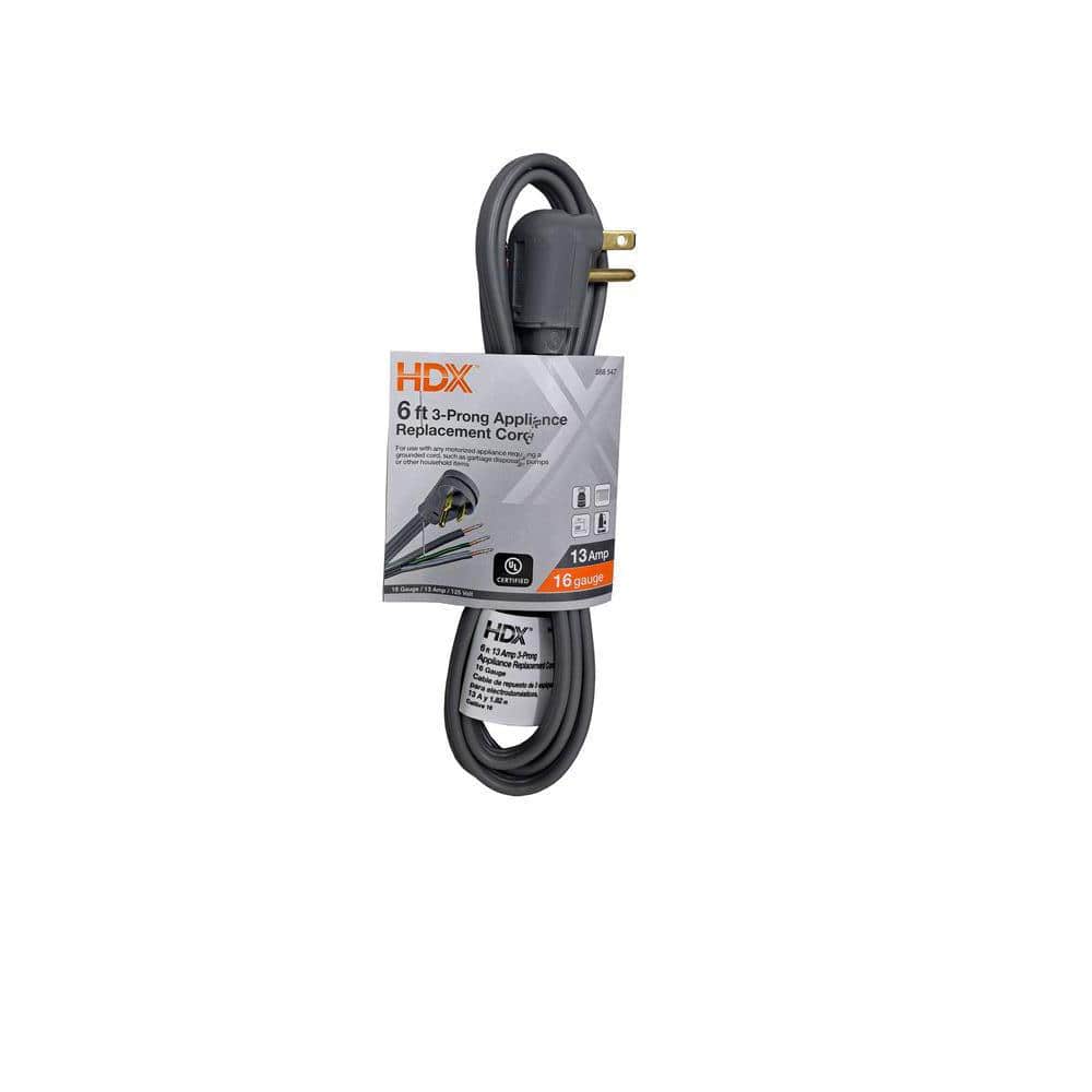 6 ft. 16/3 13 Amp 3-Prong Appliance Replacement Cord, Grey | Rental