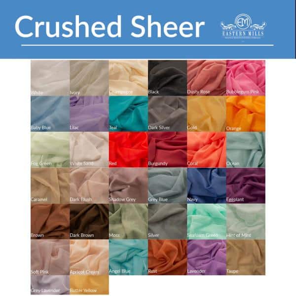 *FR* Crushed Sheer Voile Fabric by Eastern Mills by the Yard - 10ft Wide - Choice of Colors | Rental