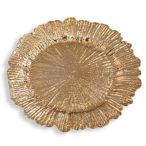 Decostar™ Plastic Reef Charger Plate 13″ – Gold – 24 Pieces | Rental