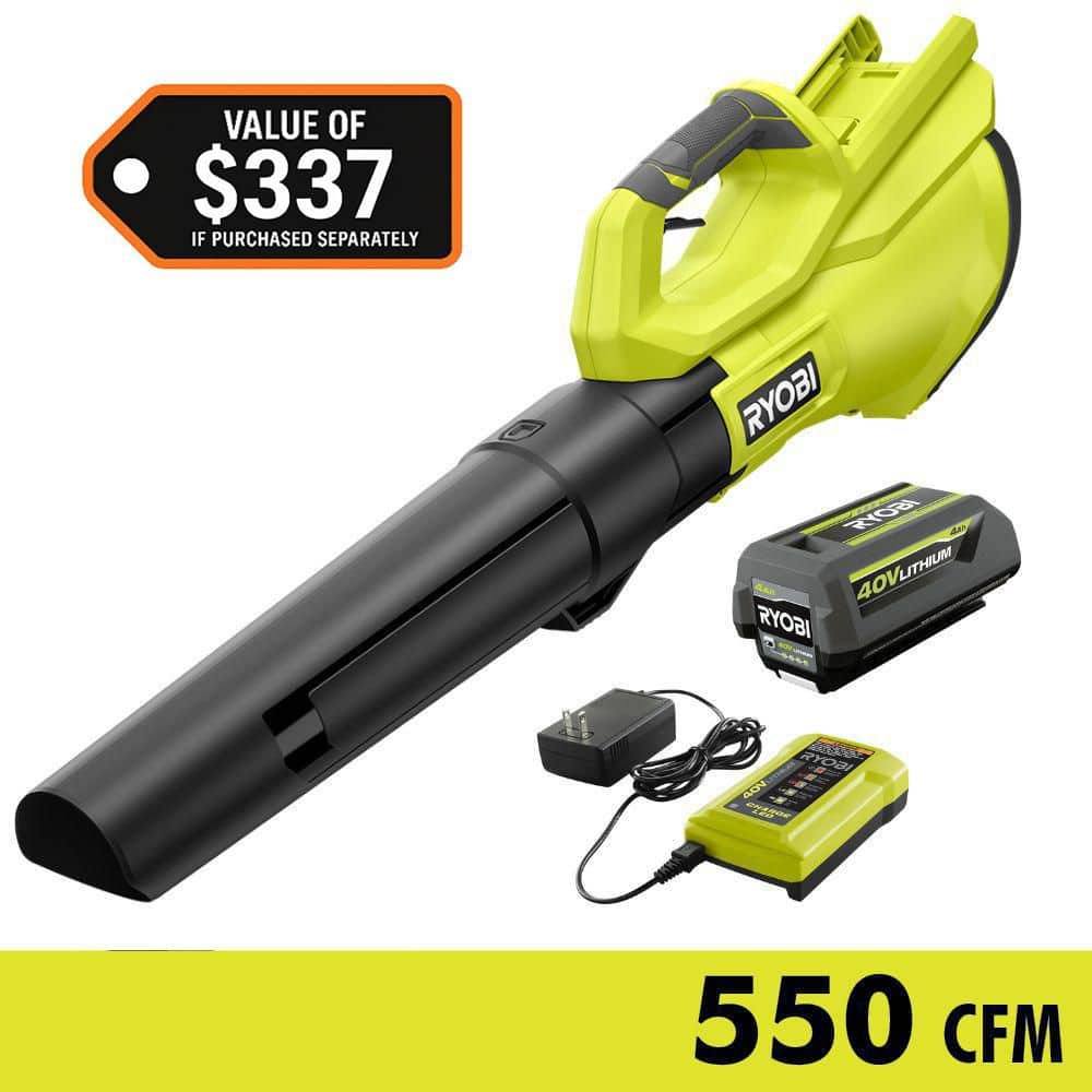 RYOBI — 40V 120 MPH 550 CFM Cordless Battery Leaf Blower With 4.0 Ah Battery and Charger | Rental
