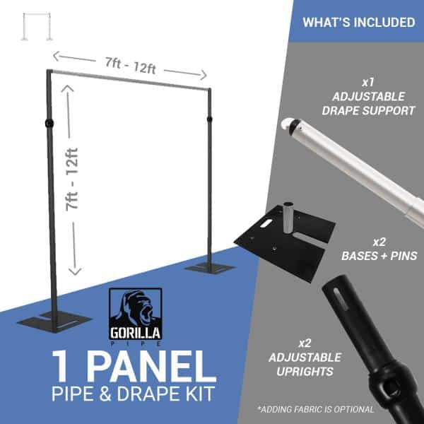 1-Panel Black Anodized Pipe and Drape Kit / Backdrop - 7-12 Feet Tall (Adjustable)