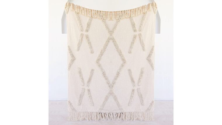 Bohemian Natural White Throw Blanket for Bed Couch & Dorm 50″ x 60″ | Style 1 | Rental