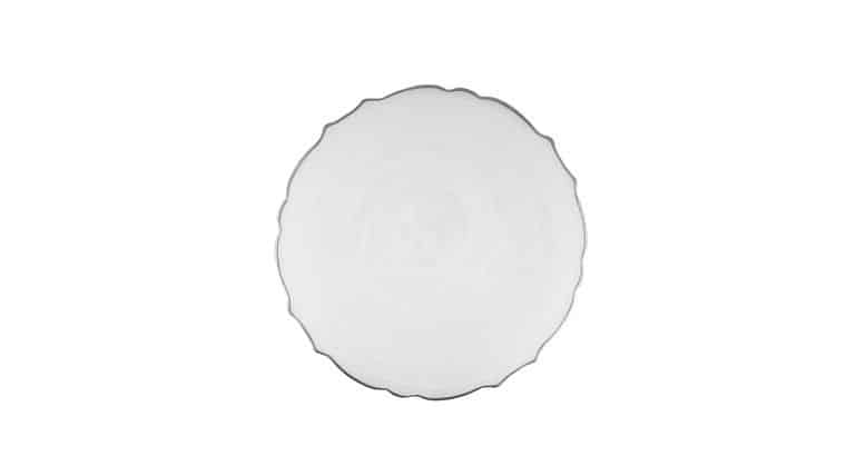 Scallop Glass Charger Plate with Silver Rim – White | Rental