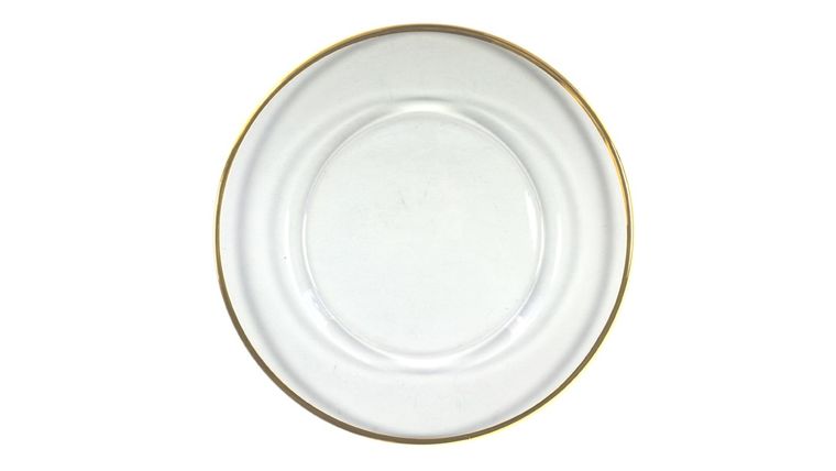 Glass Charger Plate – Clear/Gold | Rental Glass Charger Plate – Clear/Gold | Rental