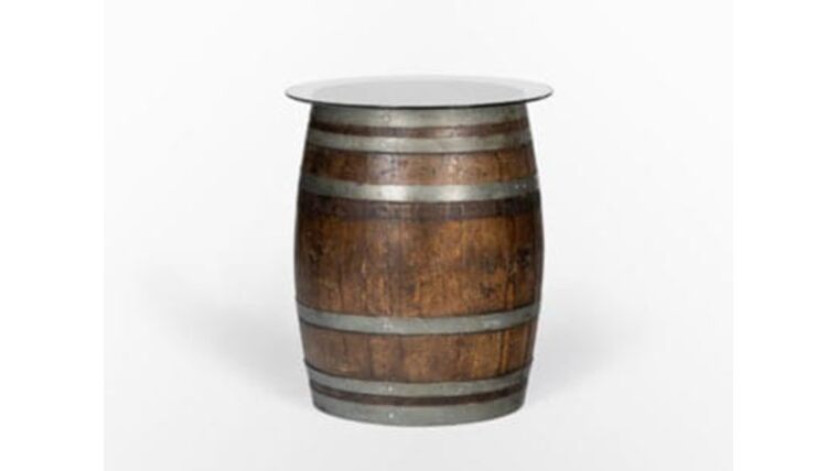 36″ Round High Boy Wine Barrel With 36″ Round Glass Top Kit | Rental