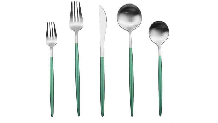 Package - Modern Silver/Green Matte 5 Piece Flatware Set (duplicate)