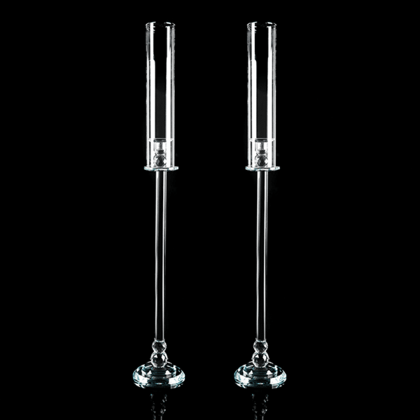 Pair of Crystal Single Arm Clear Candelabra - 34½"