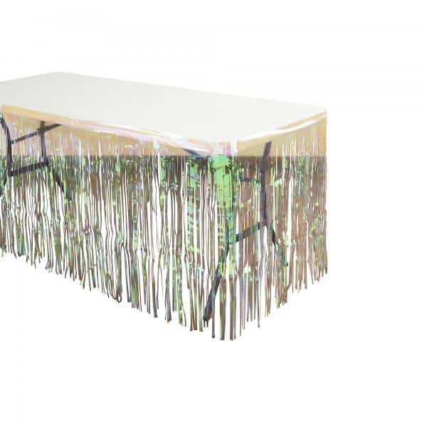 Decostar™ Metallic Foil Table Skirt 14ft – White Iridescent | Rental
