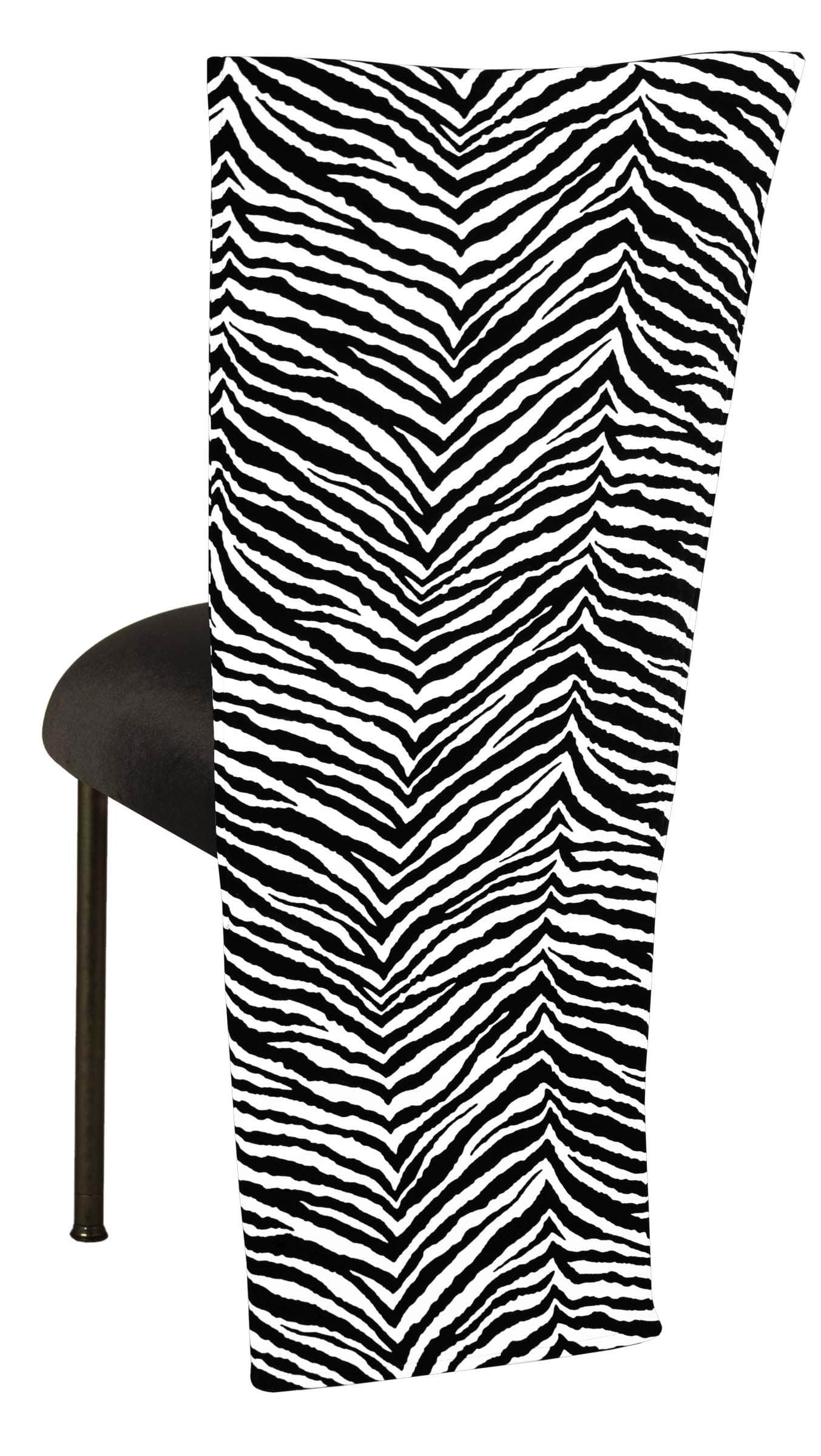 Black and White Zebra Jacket with Black Velvet Cushion on Brown Legs - Chameleon Chair Collection | Rental