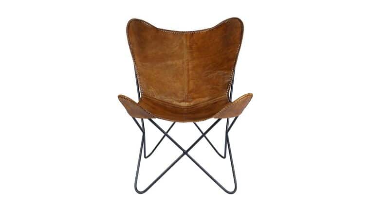 Accent Chair – Butterfly Leather Chair – Light Brown | Rental