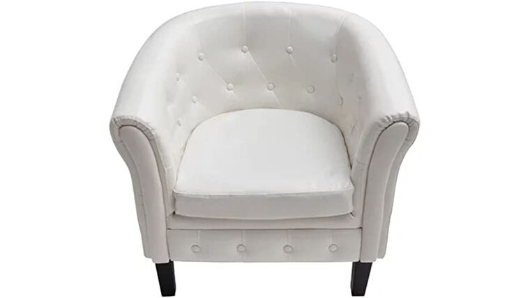 Club Chair – vidaXL White Artificial Leather Tub/Barrel Design Club Chair w/Tufted Button Accents | Rental