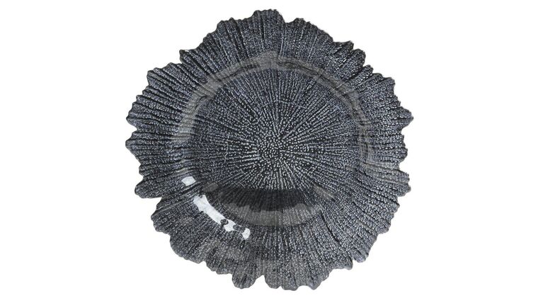Navy Blue Flora Glass Charger Plate | Rental