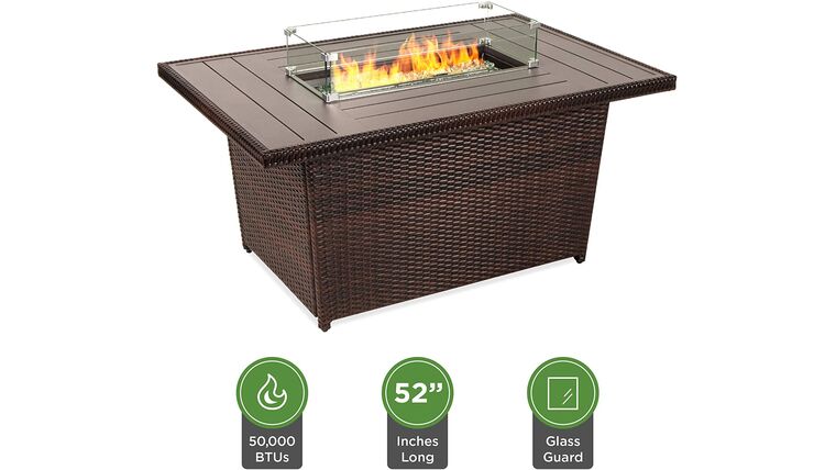 Fire Pit – 52in Outdoor Wicker Propane Fire Pit Table 50,000 BTU w/Glass Wind Guard, Tank Holder, Cover-Brown | Rental Fire Pit – 52in Outdoor Wicker Propane Fire Pit Table 50,000 BTU w/Glass Wind Guard, Tank Holder, Cover-Brown | Rental