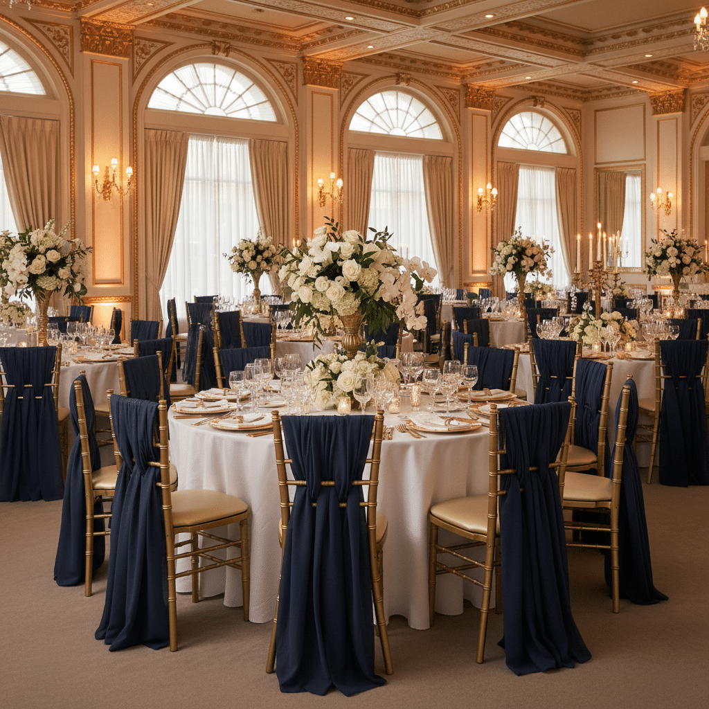 5pcs Pack of Chiffon Chair Sashes/Ties 19" x 72" - Navy Blue