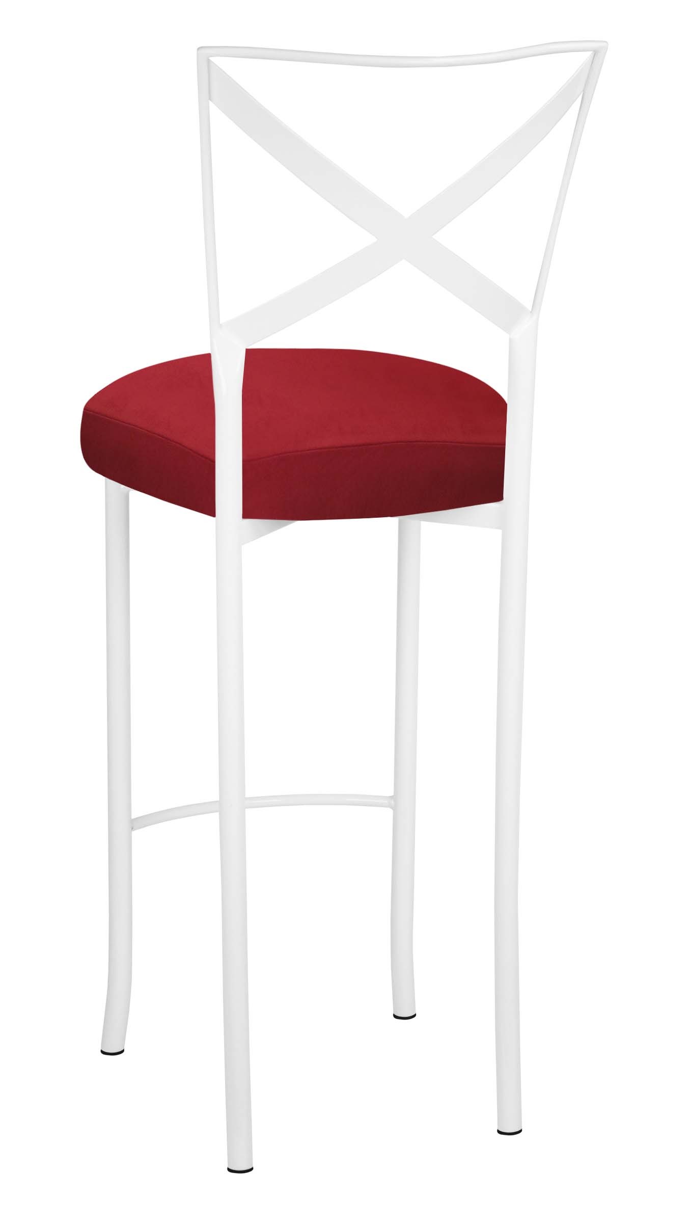 Simply X White Barstool with Rhino Red Suede Boxed Cushion - Chameleon Chair Collection | Rental
