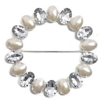 DecoStar™ JUMBO Round Buckle w/Clear and Pearl Stones in Silver Setting | Rental